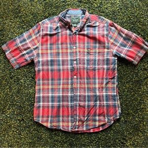 Woolrich Red Blue Plaid Short Sleeve Button Up Shirt (M)